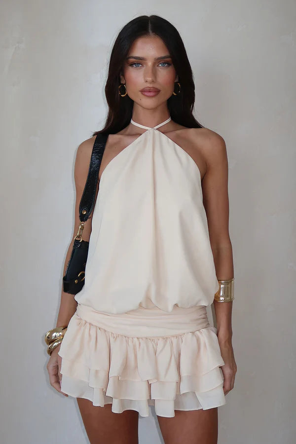 Riviera Halter Ruffle Mini Dress