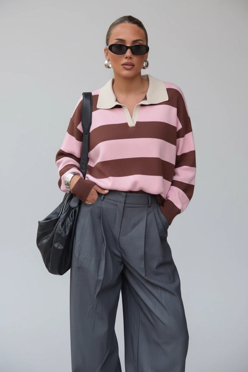 Sienna Striped Polo Knit Sweater