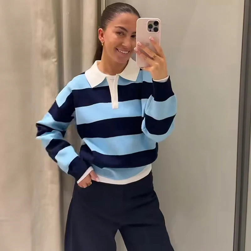 Sienna Striped Polo Knit Sweater
