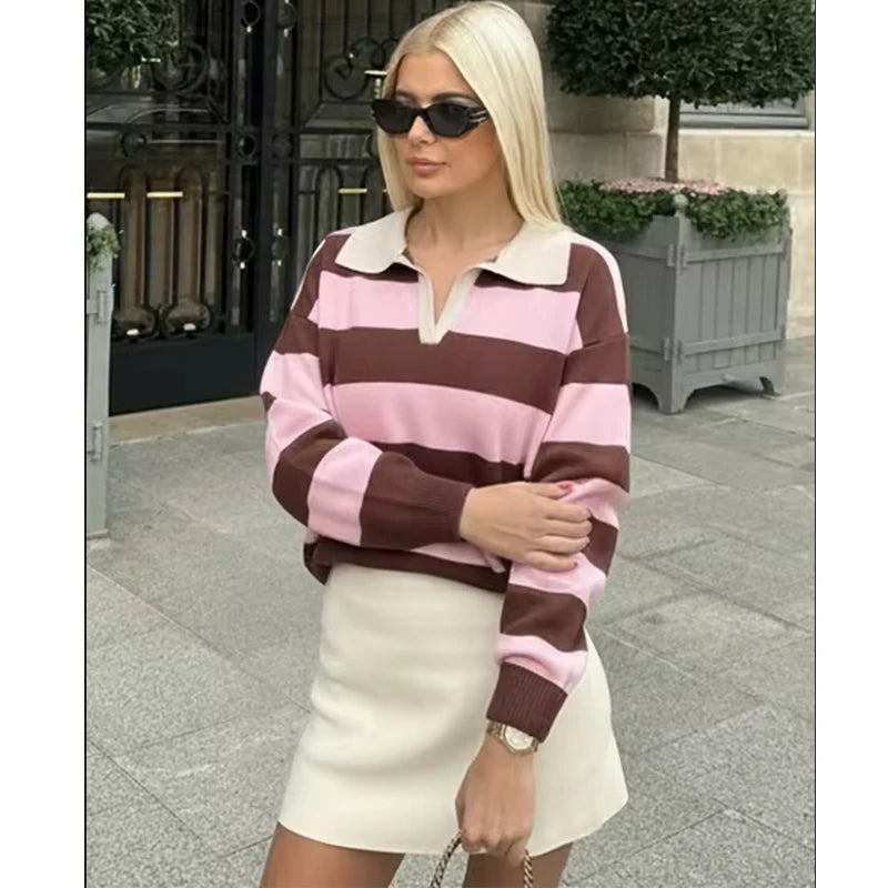 Sienna Striped Polo Knit Sweater
