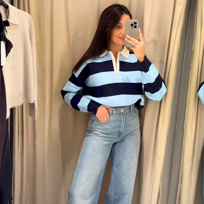 Sienna Striped Polo Knit Sweater