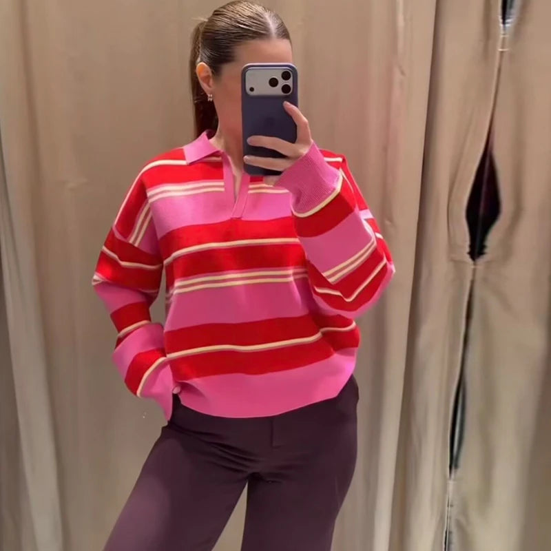 Sienna Striped Polo Knit Sweater