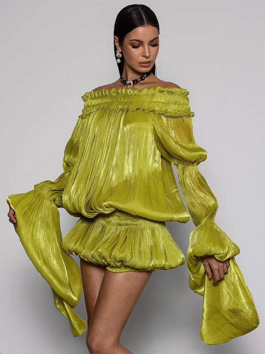 Salyxen Off-Shoulder Ruched Dress Set